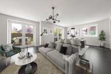 Wohnzimmer Neubau, Erstbezug: Niedrigenergie-DHH in toller Lage